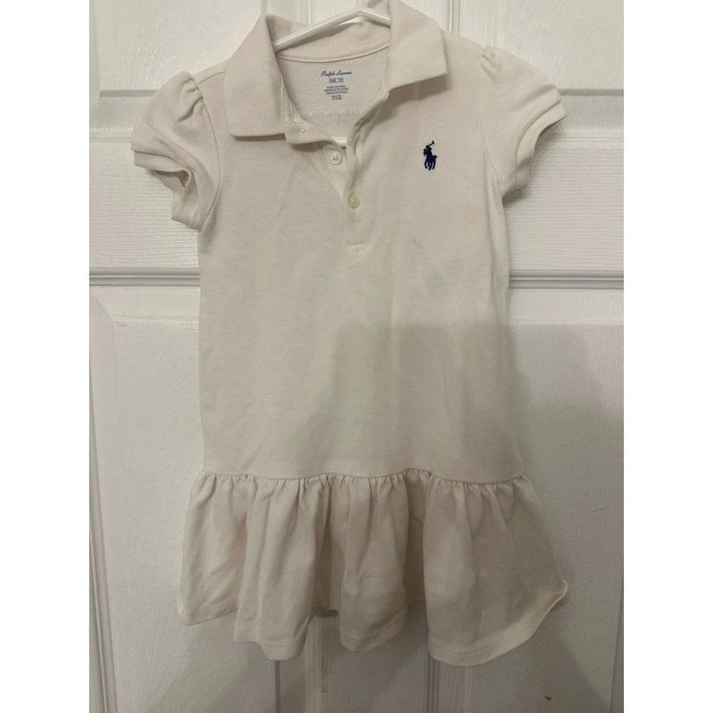 Ralph Lauren Baby Girls Cream White Pique Polo Dress American Flag Back 24M